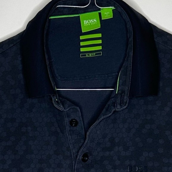 Hugo Boss Luxury Short Sleeve Polo Size Large Slim Fit in Black Patterned Detail - Picture 5 of 8